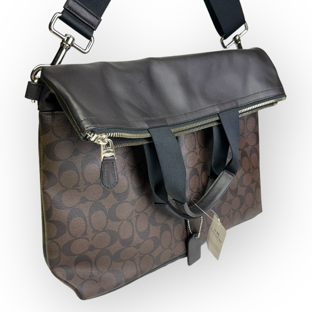 COACH Mens Signature Foldover City Tote 71796 Mahogany Brown New With Tag - Picture 4 of 12